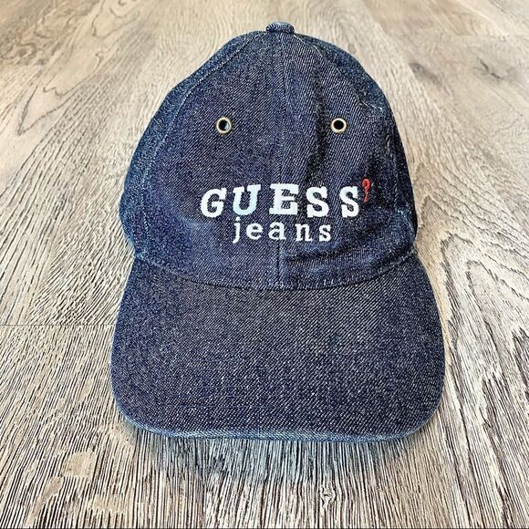 GUESS Vintage 90s Jeans Blue Denim 100% Cotton Cap Hat Adjustable Adult. - Picture 1 of 7